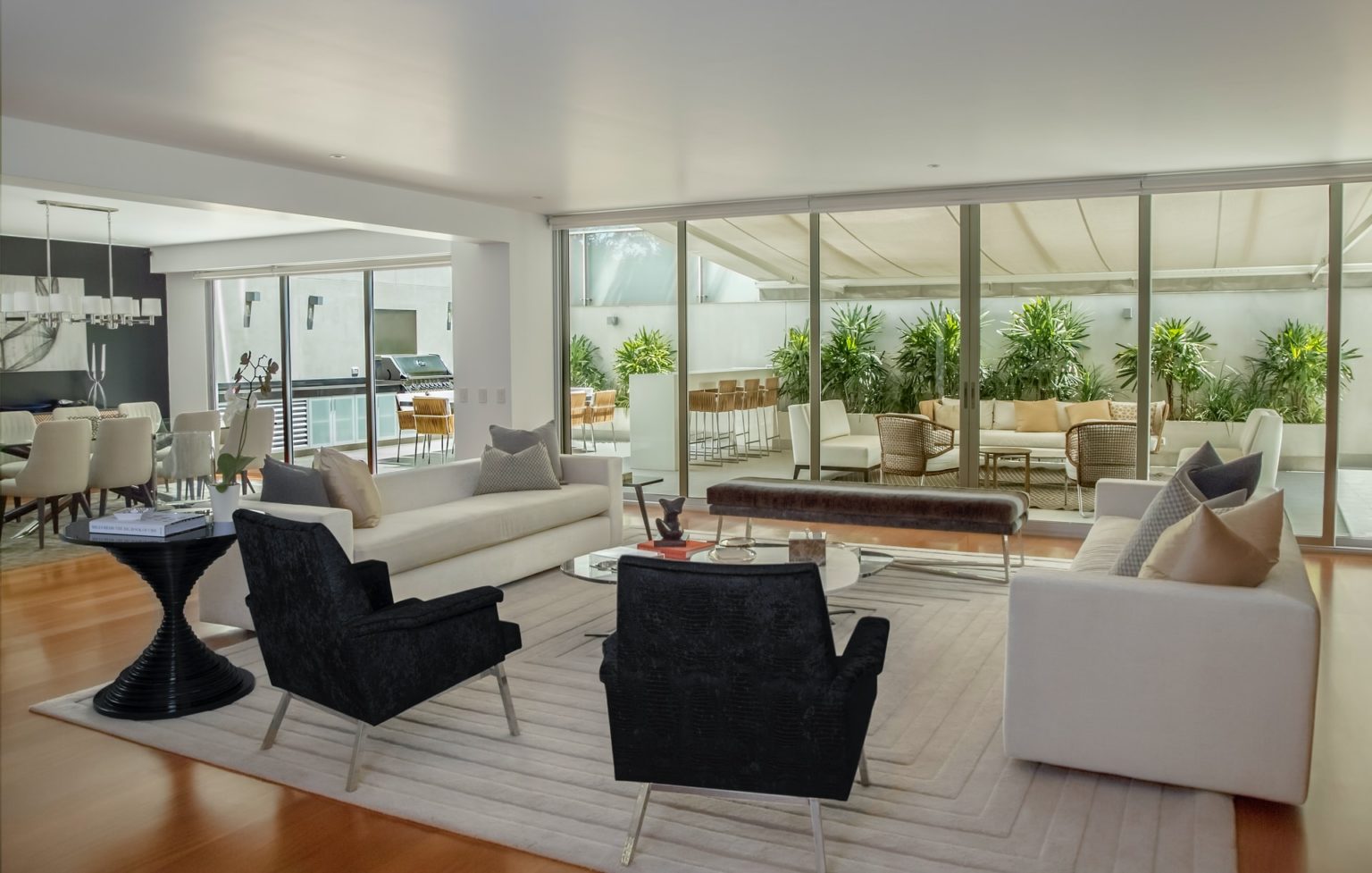 a living room with a large window