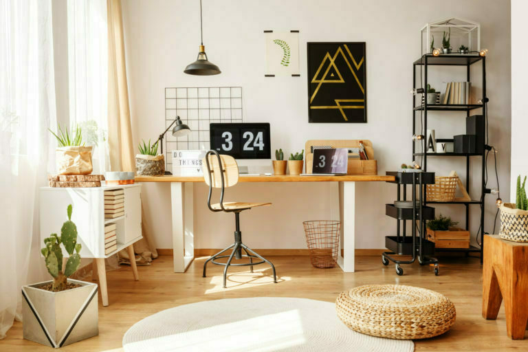 a room with a desk and a chair